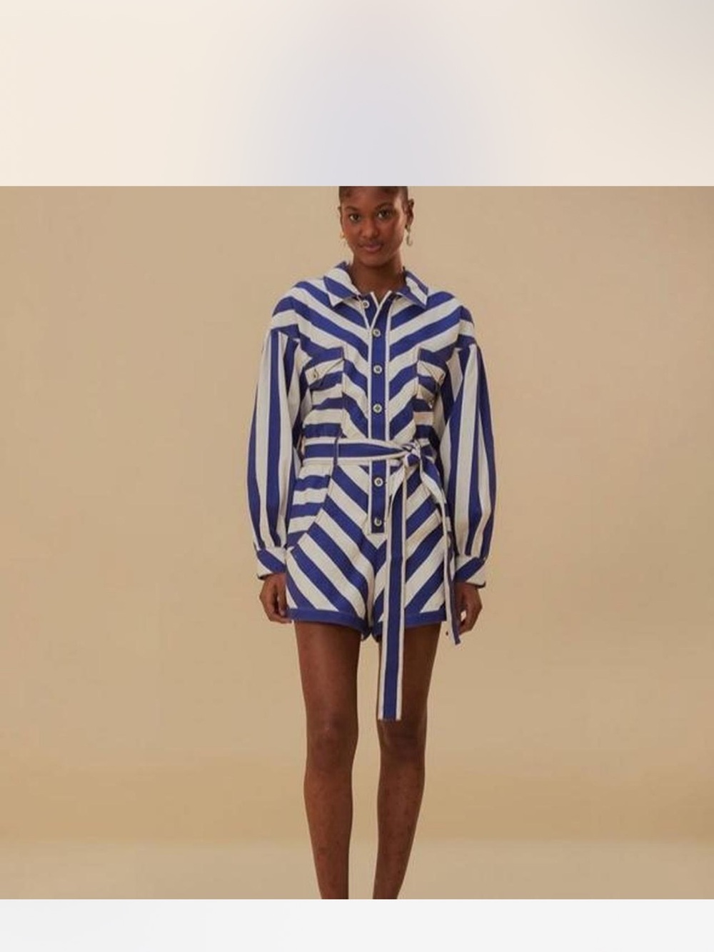 FARM Rio Blue and White Striped Belted Utility Jacket